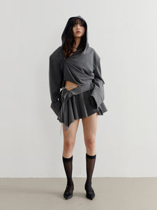 Ruffled Hooded Short Coat