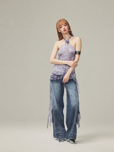 American workwear style wide-leg low-rise jeans