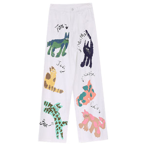 Quirky Player - Original Early Autumn Graffiti Print Jeans