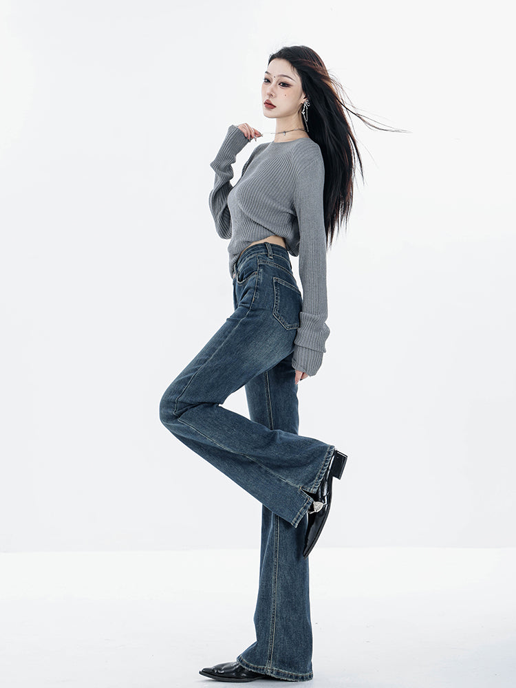 Slim-Fit Fleece-Lined Vintage Flared Jeans