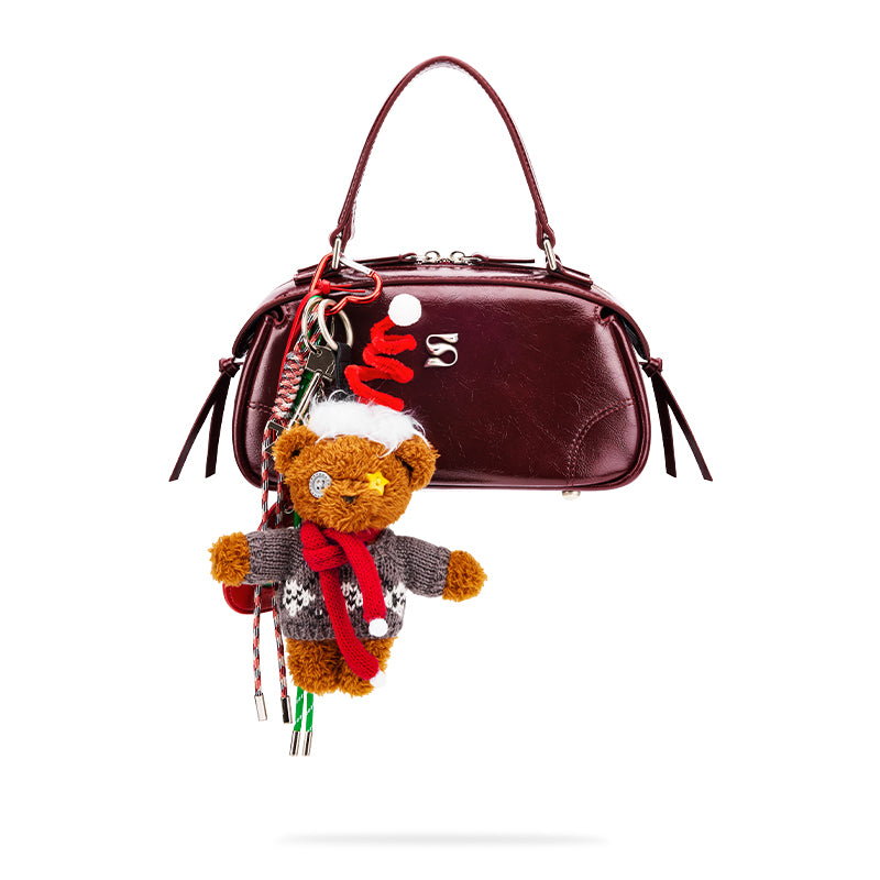 Chrismas Bear Cowhide Hand-held Boston Bag