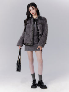 Grey Heavy Plush Fur Jacket