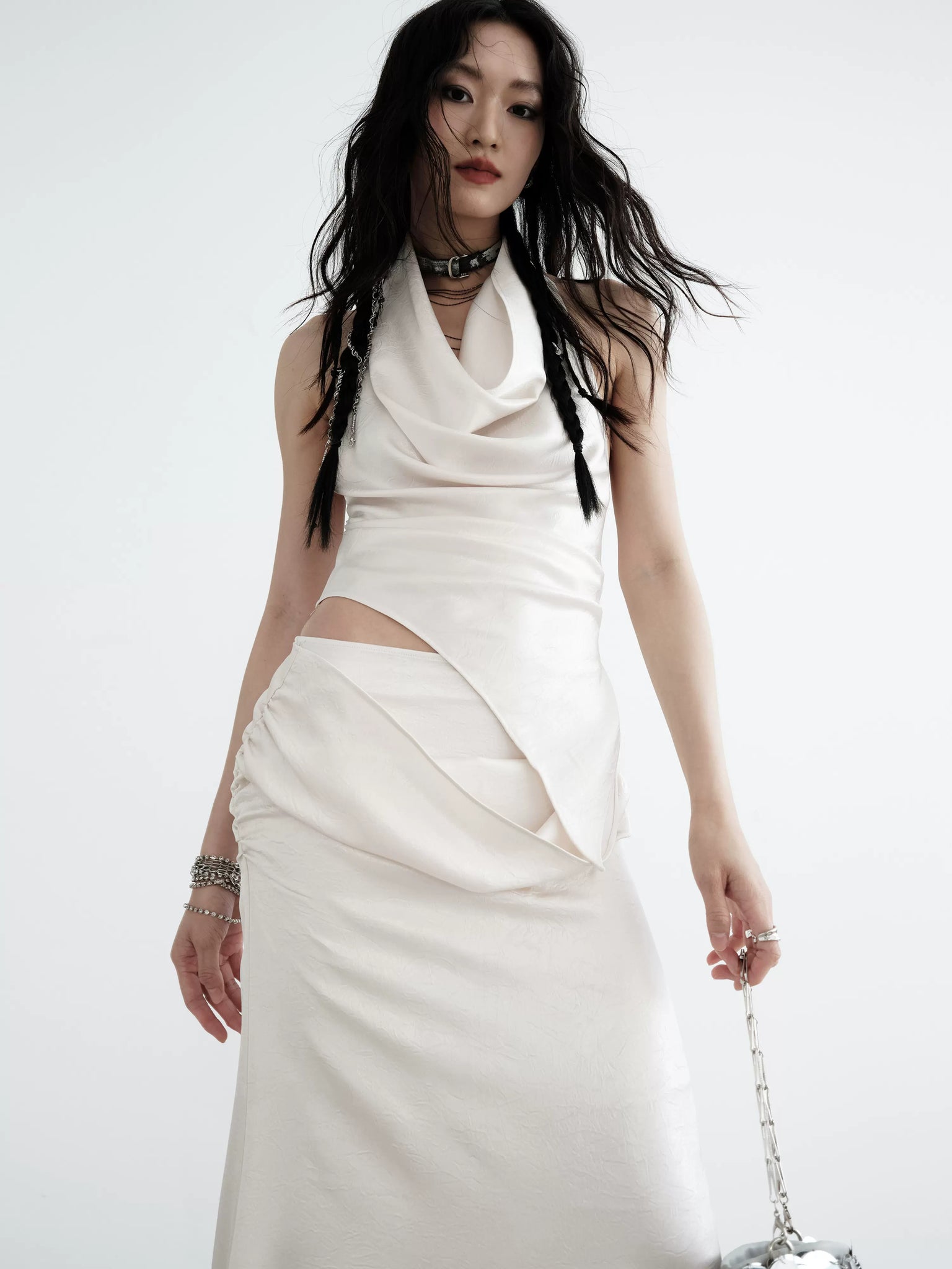 Two-piece draped vest maxi dress