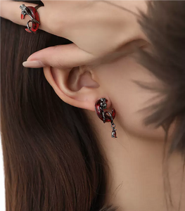 Black Rose Red Crescent Earrings