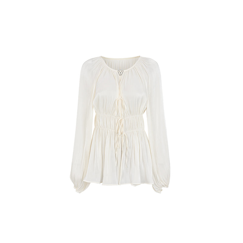 Flowing yarn pleated shirt