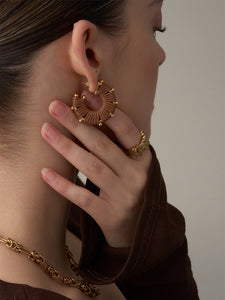 Brown Braided Leather Hoop Earrings