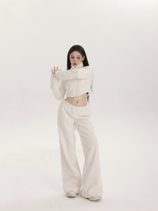 Plush High-Neck Jacket & Low-Waist Wide-Leg Pants