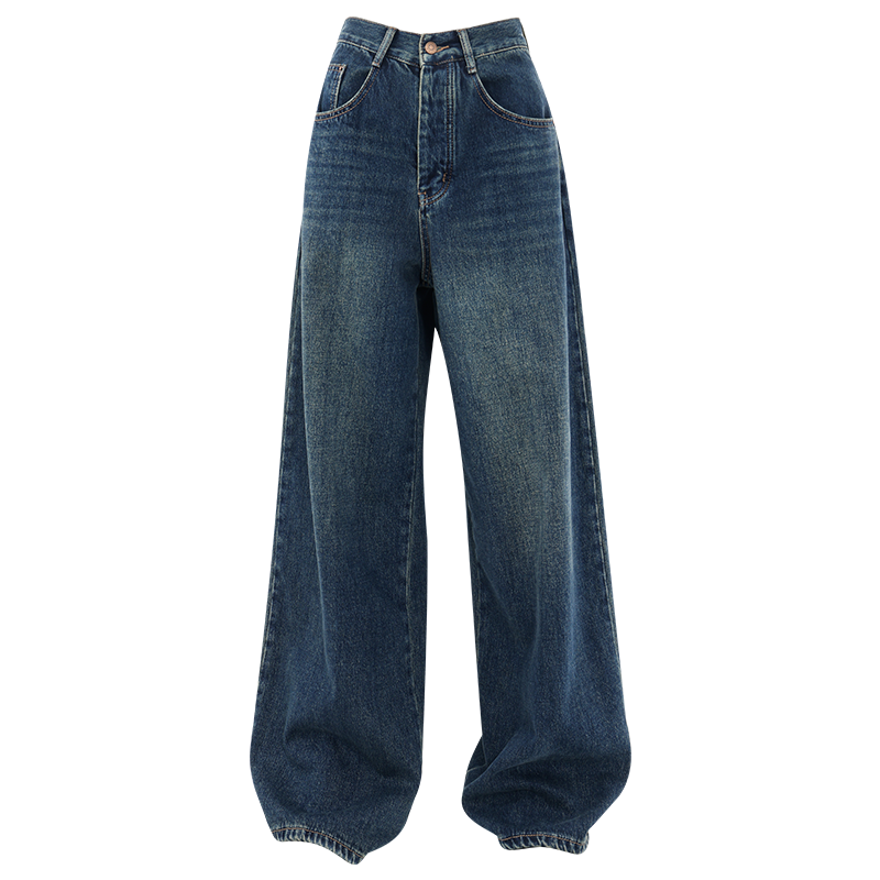 American Retro Dark Wide-Leg Straight Jeans