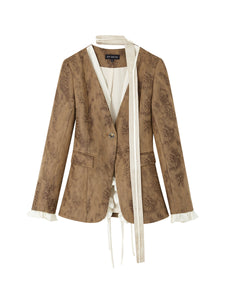 Collarless Mid-length Suit Jacket