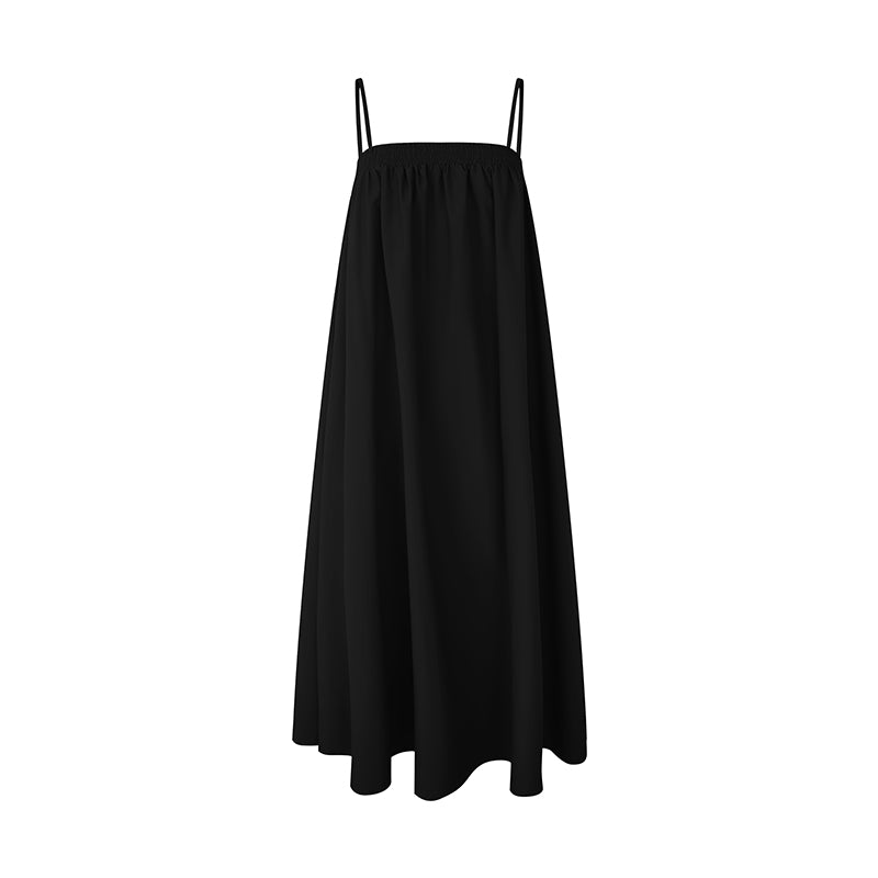 Loose-Fitting Long Black Strappy Dress