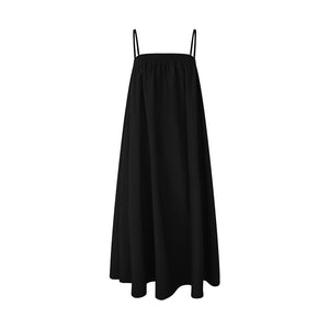 Loose-Fitting Long Black Strappy Dress