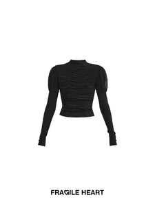 Slim Fit Pleated Long Sleeve T-Shirt Top