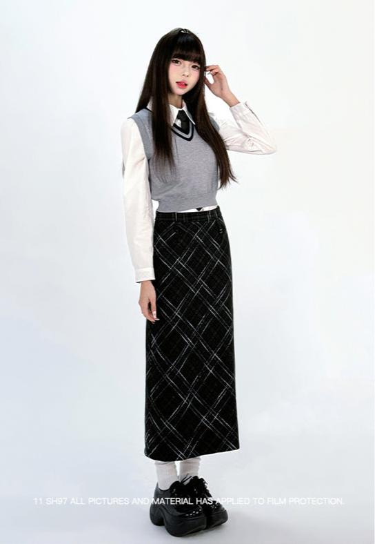 Winter High Waist Slim Fit Woolen Long Skirt