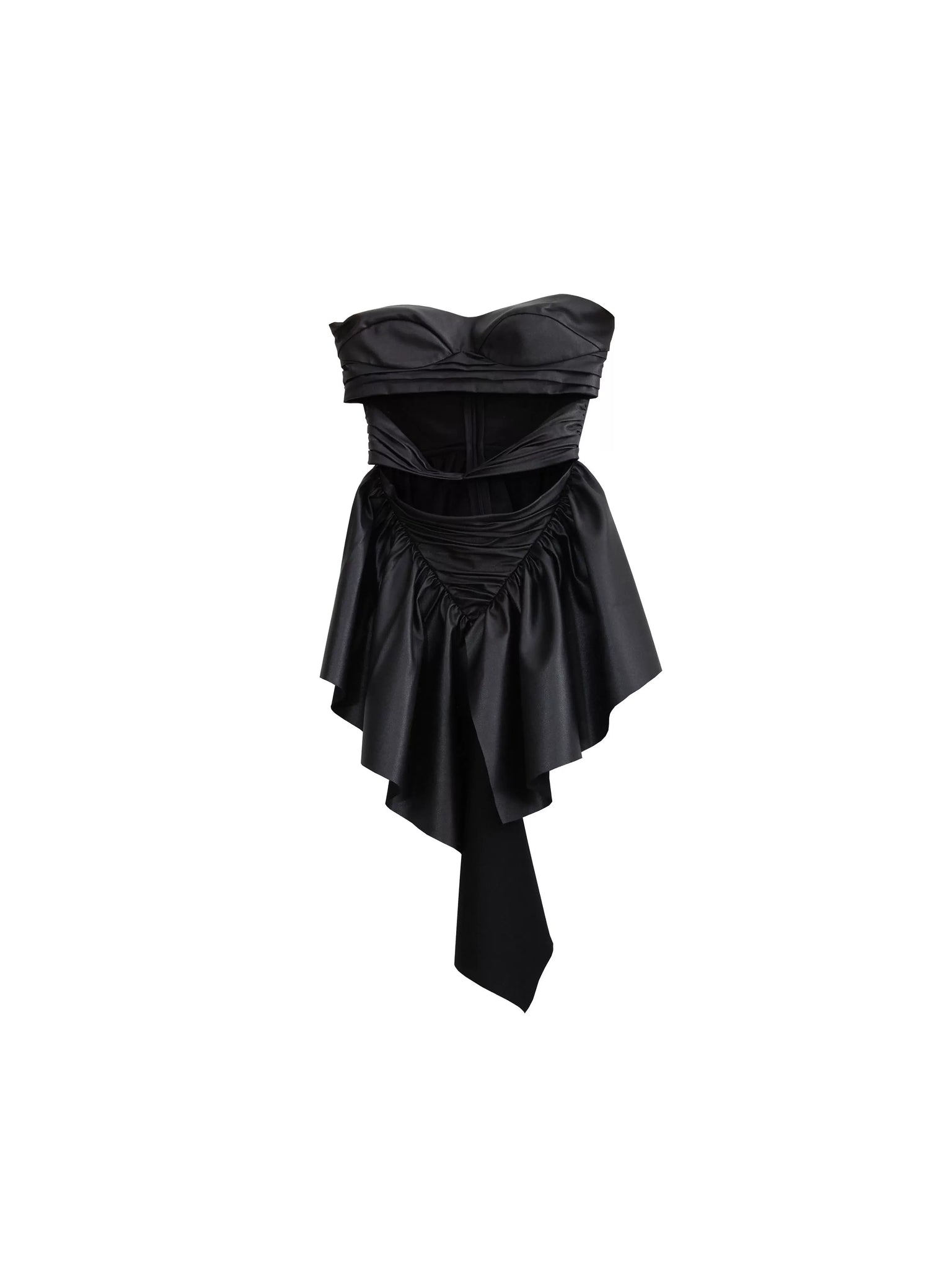 Hollow ruffled PU faux leather tube top