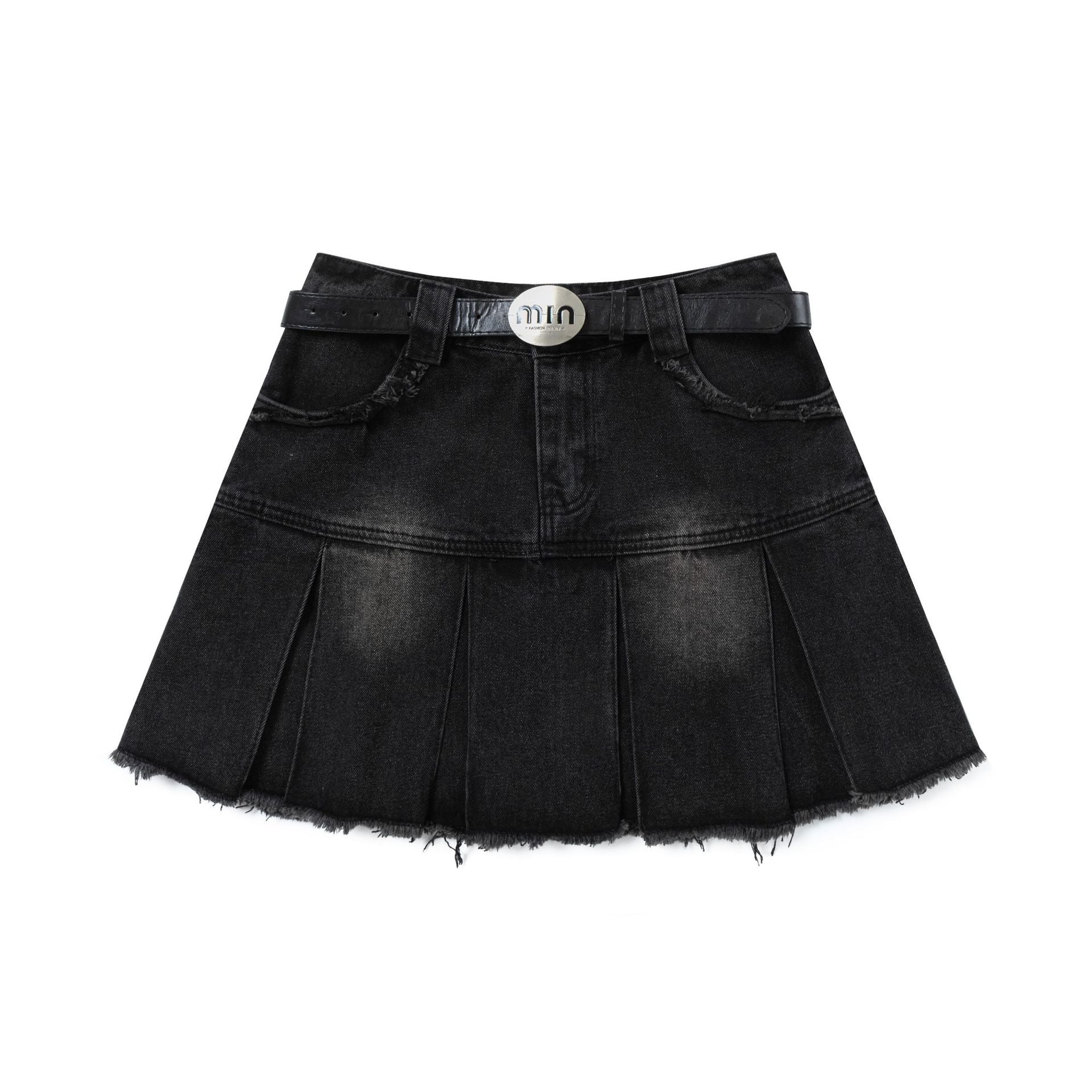 Vintage belted denim skirt