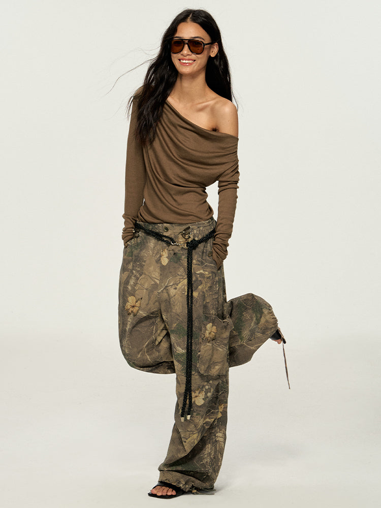 Autumn yellow floral Vintage-style utility pants