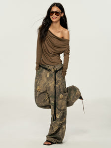 Autumn yellow floral Vintage-style utility pants