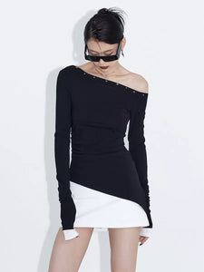 Two-Way Off-Shoulder Slanted Neck Rhinestone Base Layer