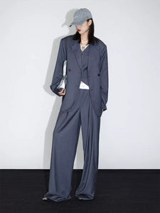 Pleated wide-leg suit trousers