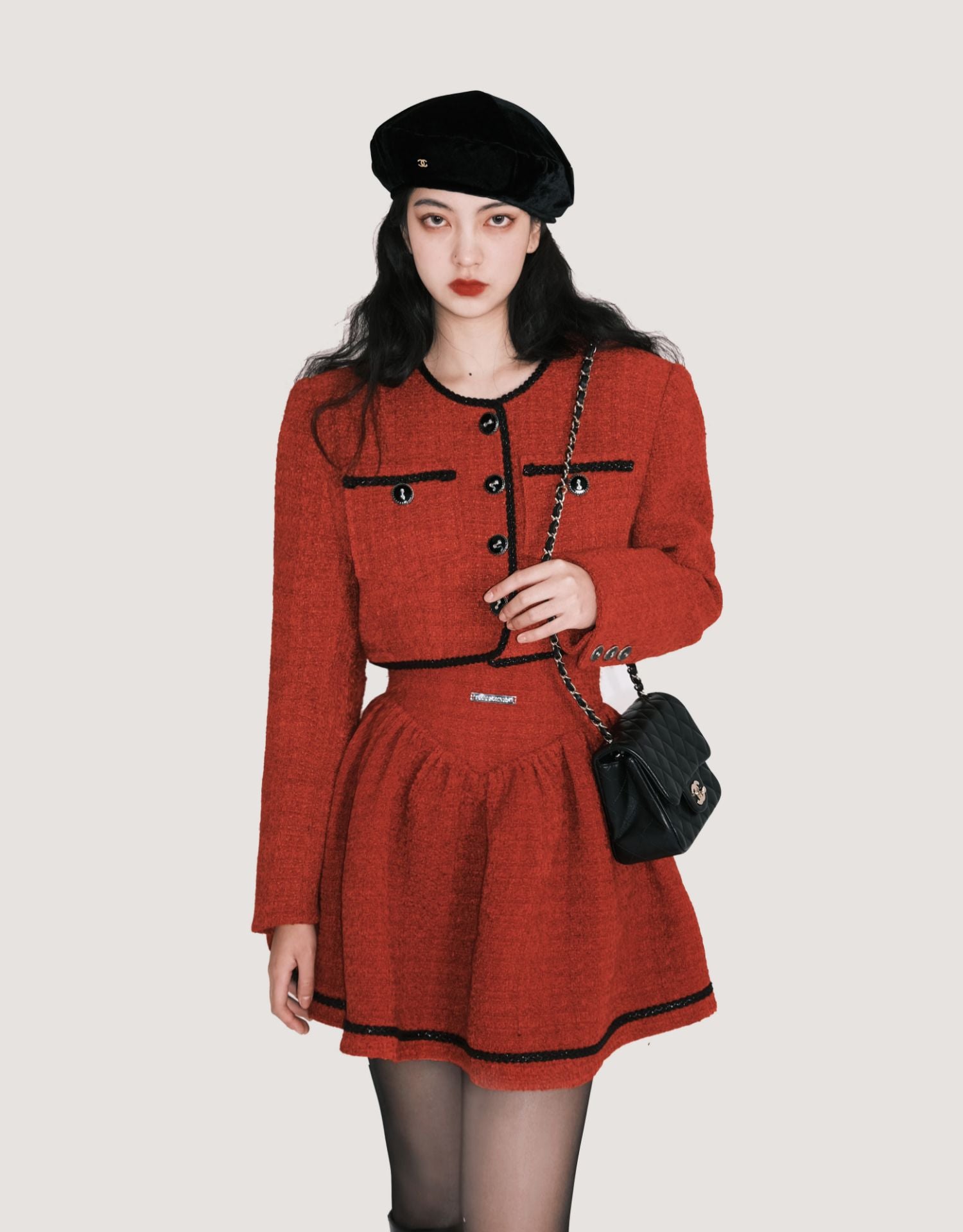 Chanel style New Year red wool skirt