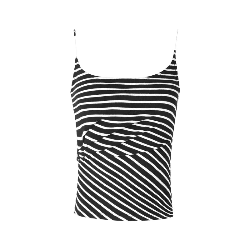 Black Striped Asymmetric Collar Pleated Vest