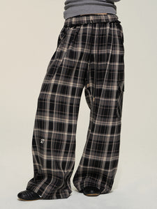 Plaid Loose Wide-Leg Pants Casual Trousers