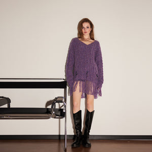 Loose-Fit Casual Purple Oversized Sweater