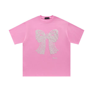 Loose-fitting short-sleeved T-shirt with butterfly print