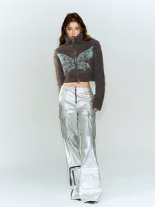 Boucle Butterfly Turtleneck Knitted Short Jacket