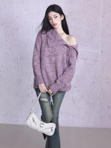 Soft Stretch Wool Off-shoulder Sweater Multi-wear Knit Cardigan