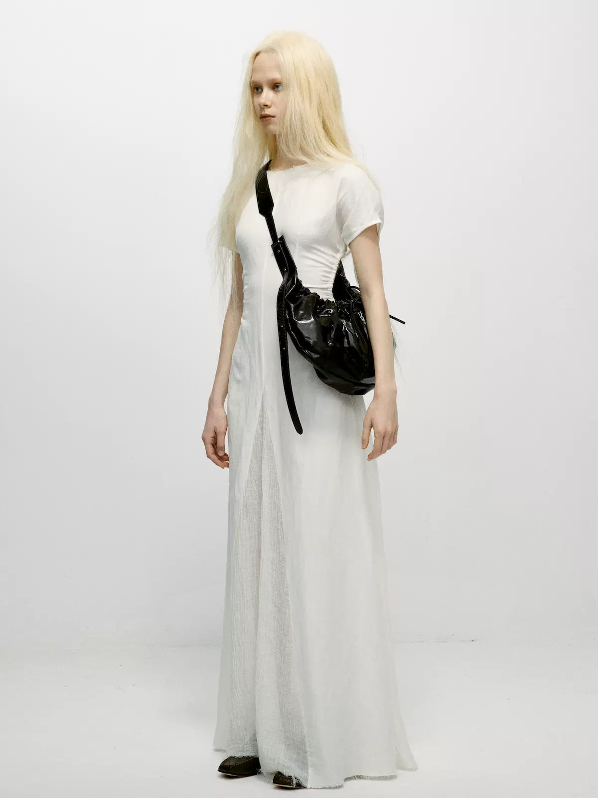 Black silk cowhide vintage shoulder crossbody bag