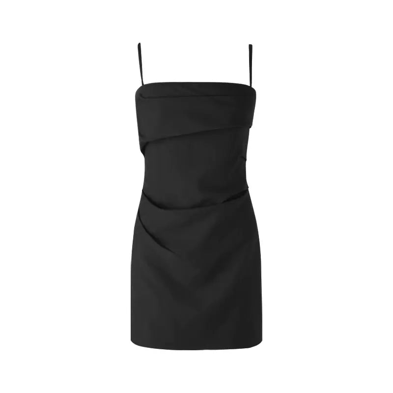 Black pleated waist tube top suspender skirt