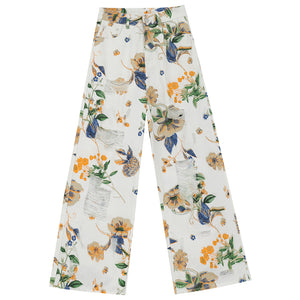 American Retro Flower Printed Wide-Leg Jeans