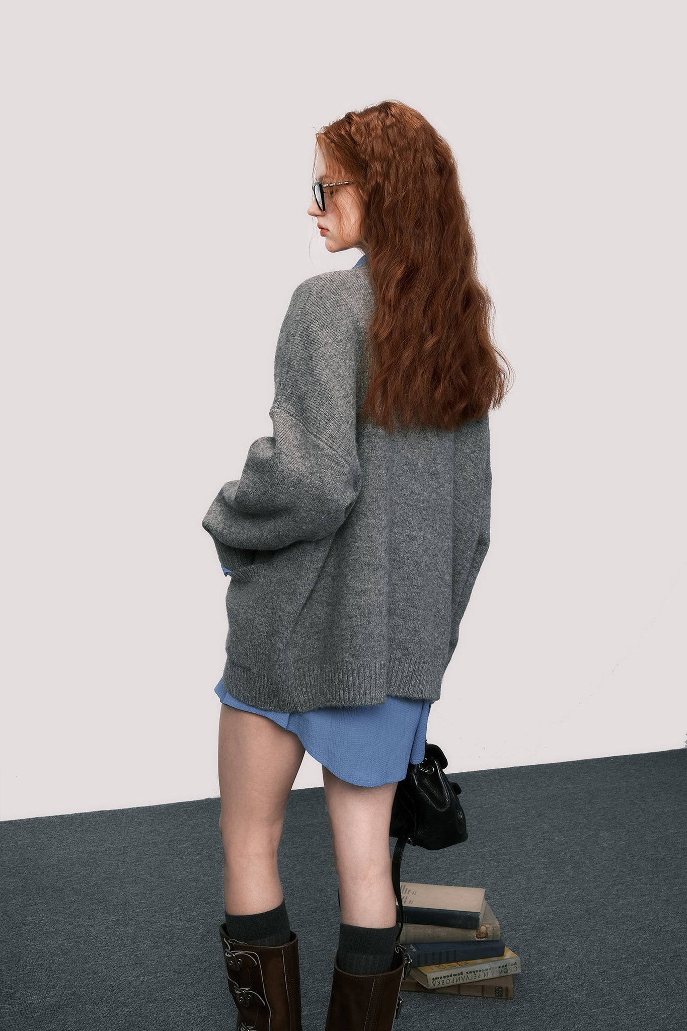 Grey wool knitted cardigan sweater jacket