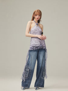 American workwear style wide-leg low-rise jeans