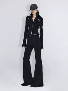 Black slim fit flared trousers