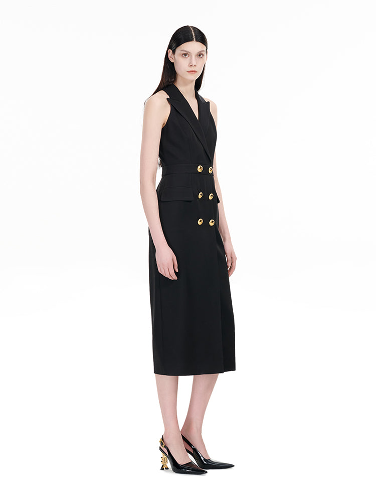 Niche wool sleeveless suit dress