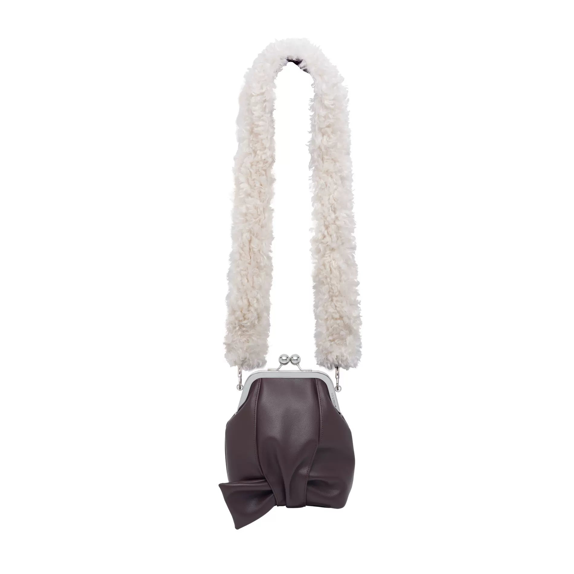 Cowhide leather pleated fur clutch bag