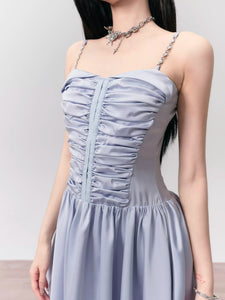 Delicate pleated satin slip dress