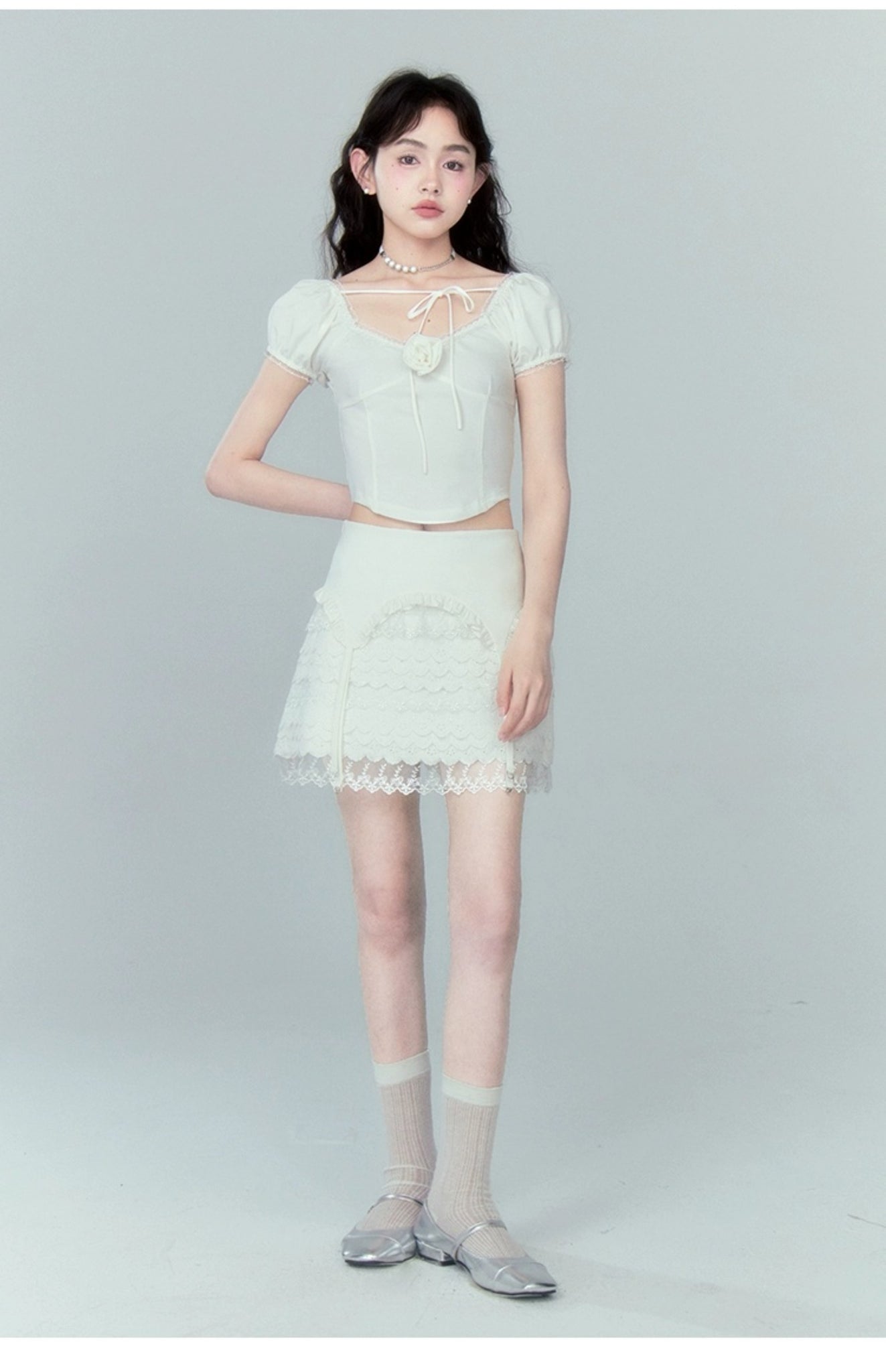 Sweet hot girl lace multi-layered lace heavy white skirt