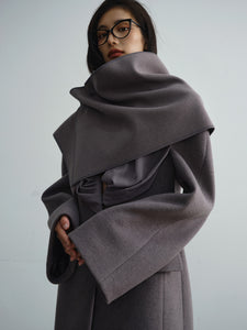 Imitation Silk Patchwork Scarf-style Woolen Coat