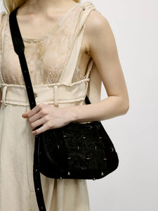 Black embossed horse hair patchwork shoulder crossbody bag