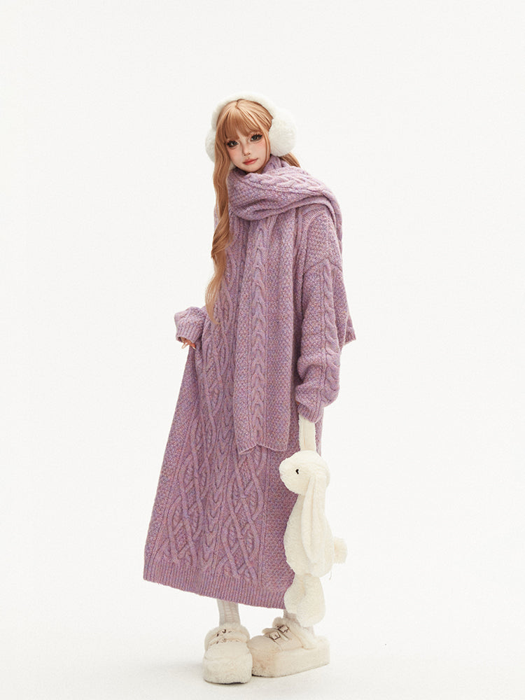 Winter Korean Atmosphere Twists Knitting Long Wool Dress