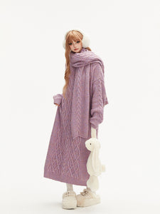 Winter Korean Atmosphere Twists Knitting Long Wool Dress