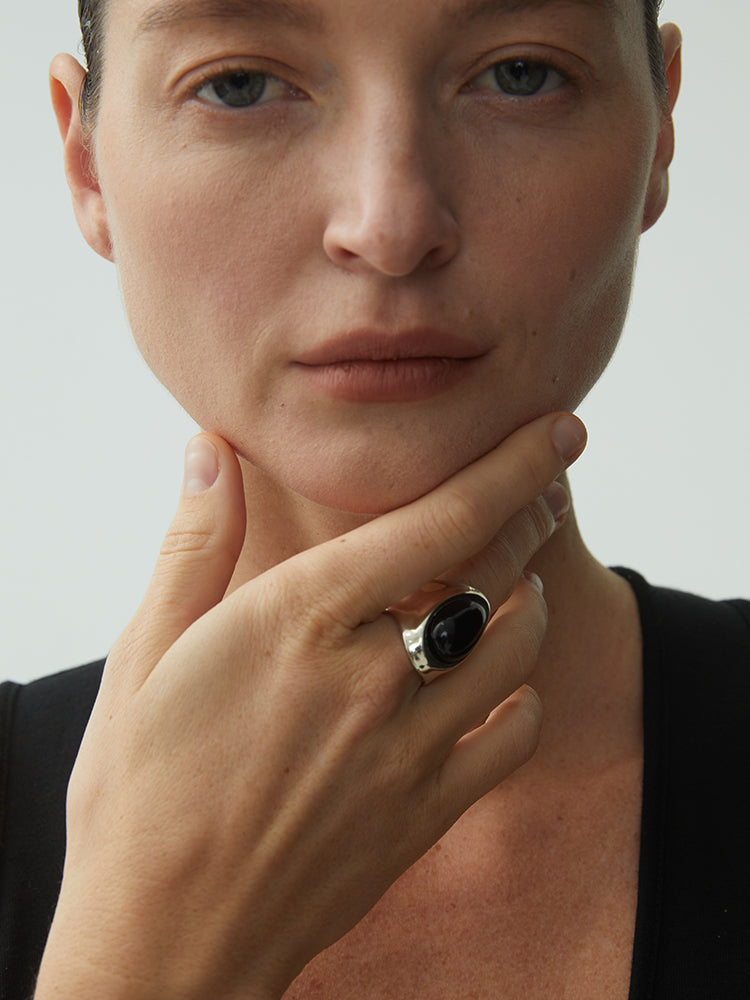 Simple black silver pinky ring