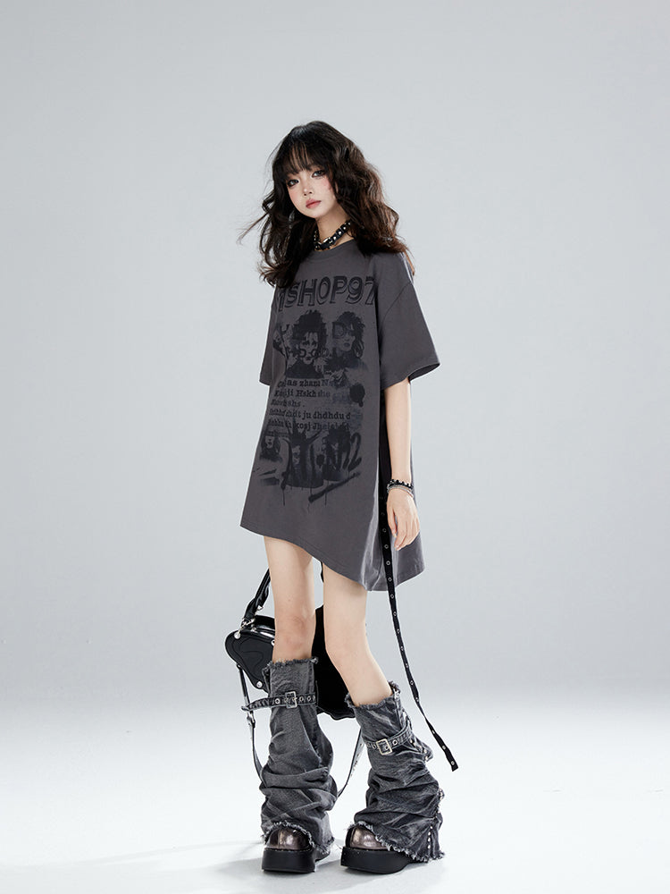 Short oversized niche sleeved T-shirt