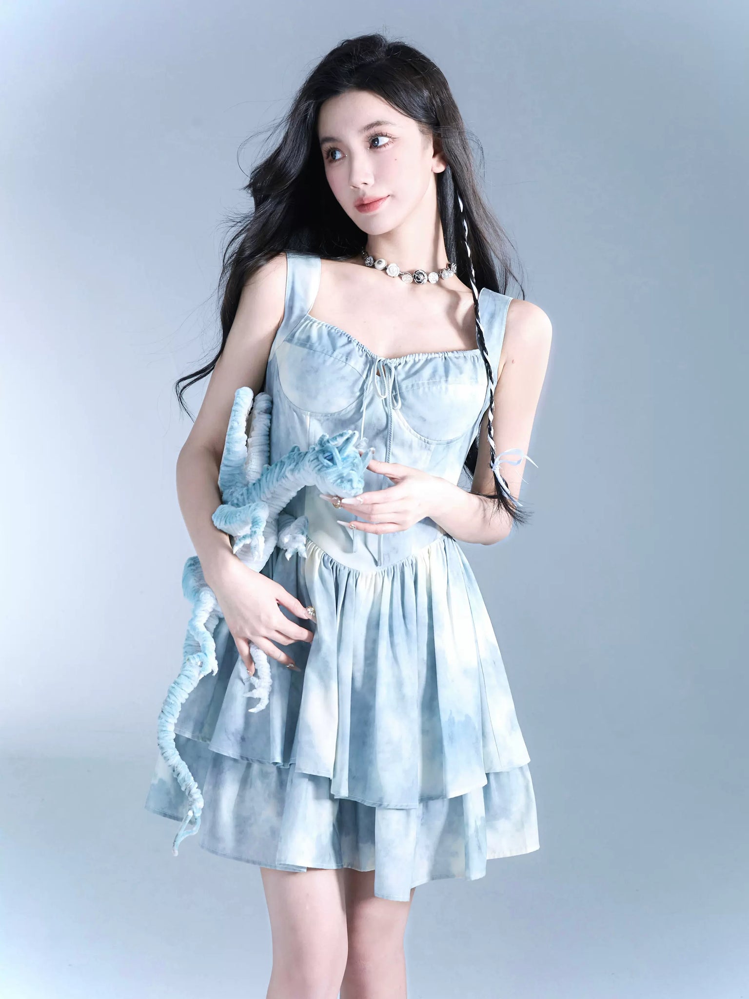 Plant-dyed suspender princess style oil painting birthday dress