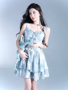 Plant-dyed suspender princess style oil painting birthday dress