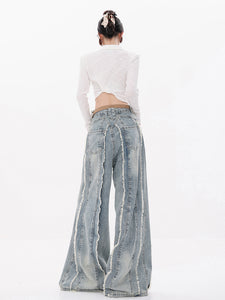 Straight-Leg Floor-Length Frayed Hem Wide-Leg Jeans