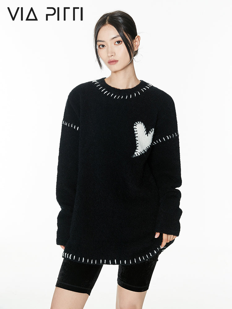 Thickened Knitted Top Loose Round Neck Love Sweater